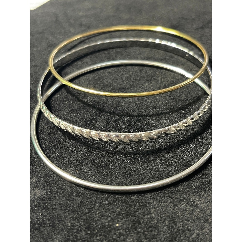 Mixed Metal Bangle Bracelet Set Gold Silver Tone Textured Diamond Cut 3 Piece